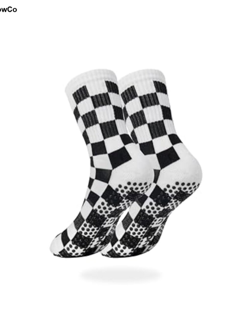 Women's Checkered Pilates Grip Socks, Non-Slip Cotton Crew Yoga Socks